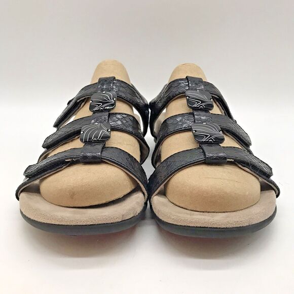 Vionic Amber Strappy Sandal Women's 7 Black Floral Faux Snakeskin Hook & Loop - Picture 2 of 13